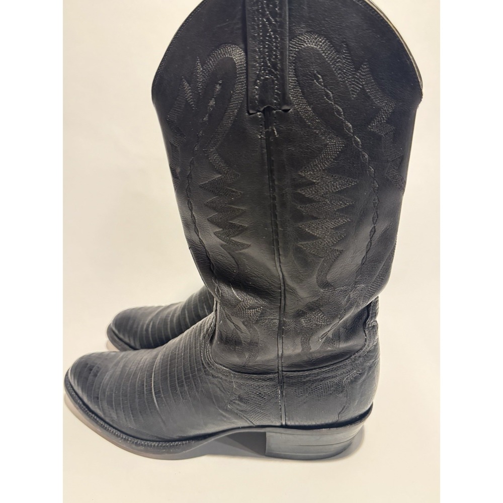Lucchese 2000 Black Lizard Leather Boots Mens 9.5 D Vintage